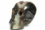 Realistic Polished Agate Skull with Amethyst Crystal Pocket #378637-2